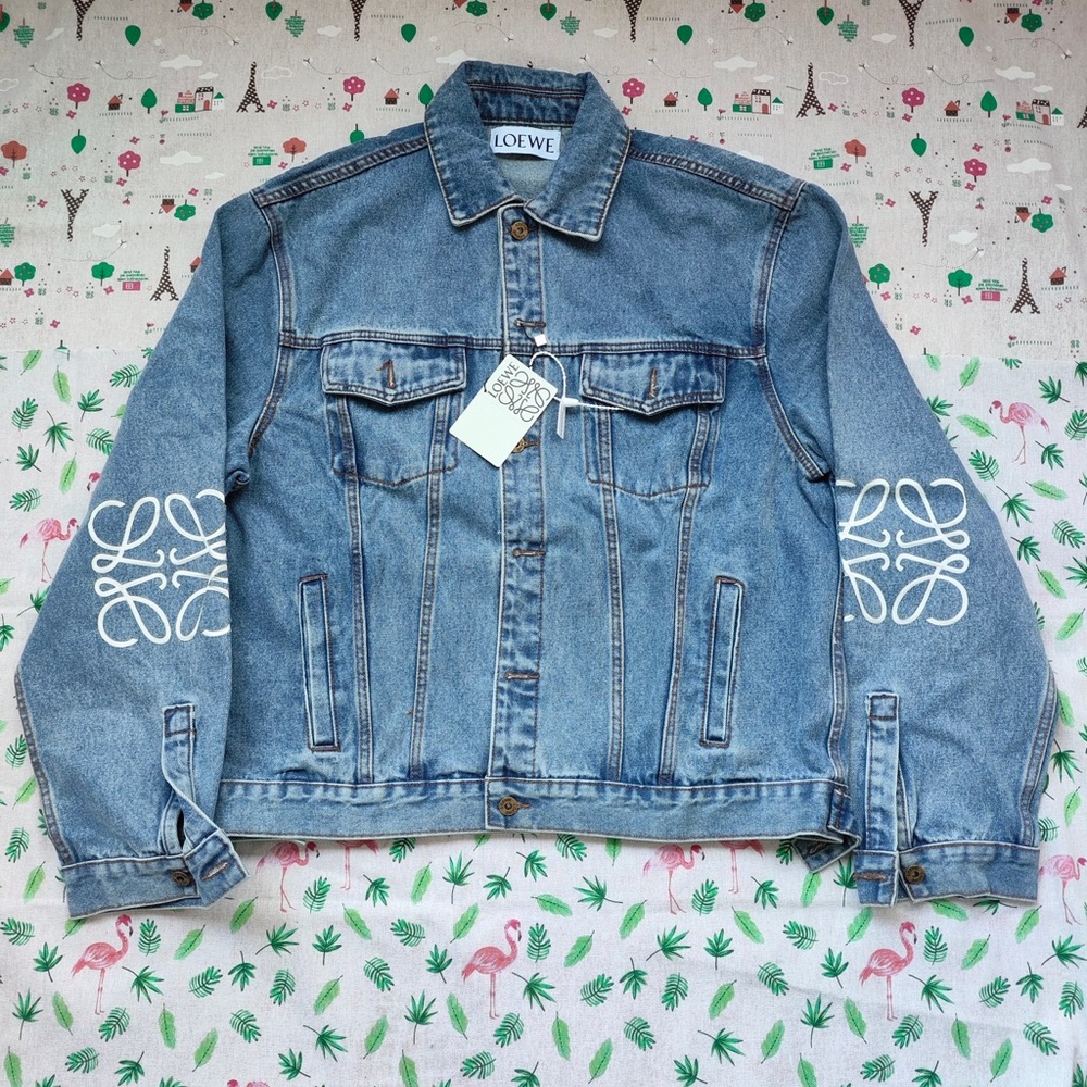 Loewe Light Blue Denim Trucker Jacket with White Sleeve Logos